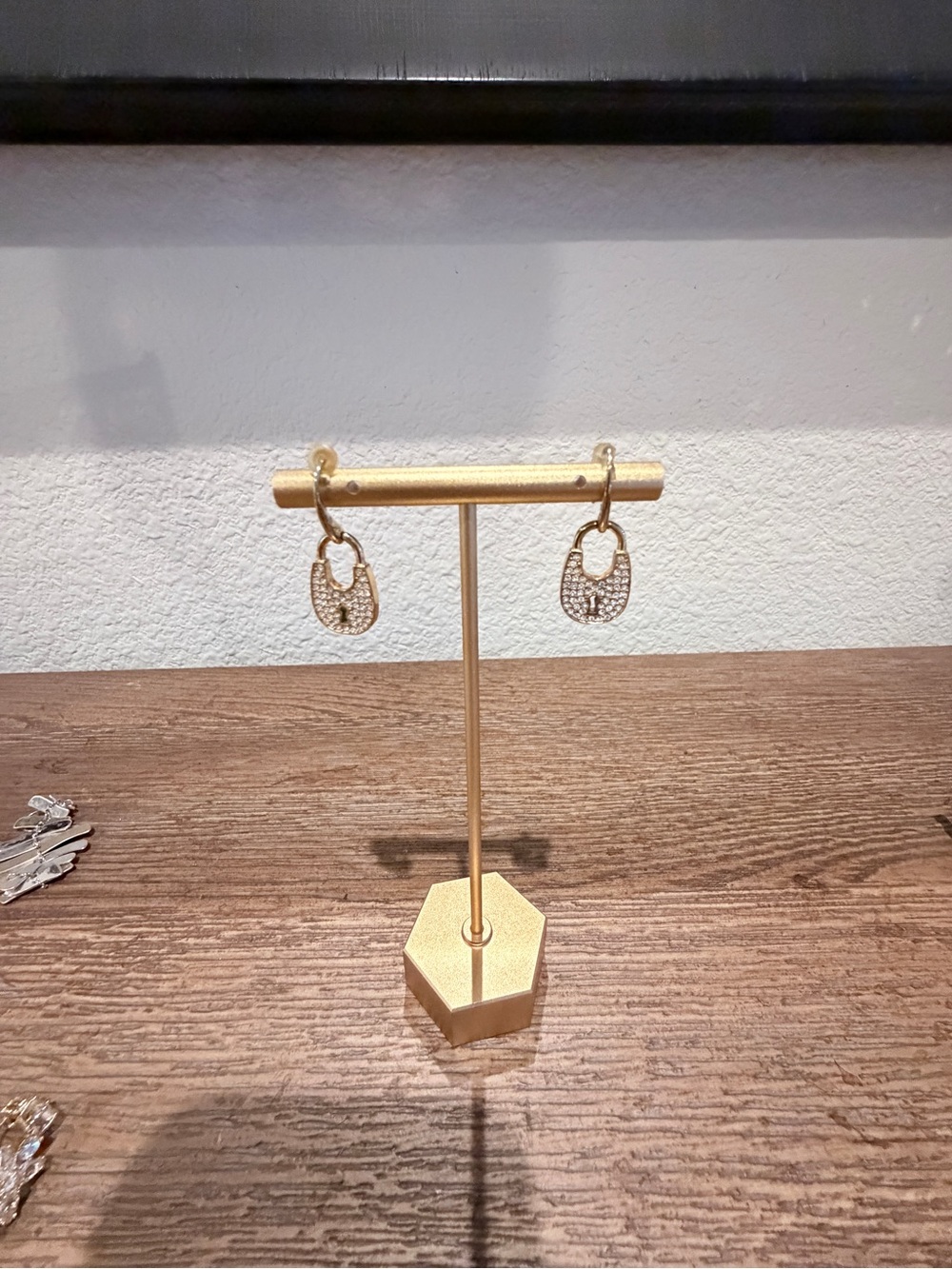 Michael Kors Padlock Gold Dangle Hoop Earrings with Pavé Accents - Women Jewelry